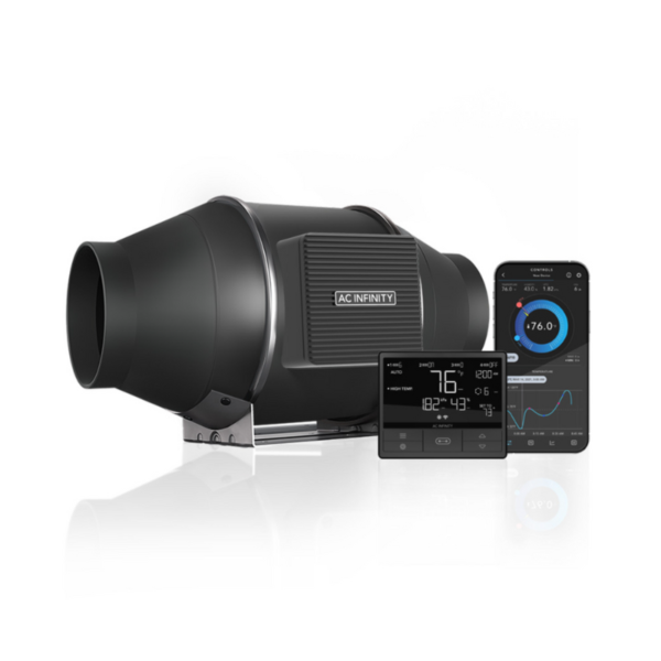 AC Infinity CLOUDLINE T4 4-inch inline fan with digital controller, for smart grow tent ventilation.