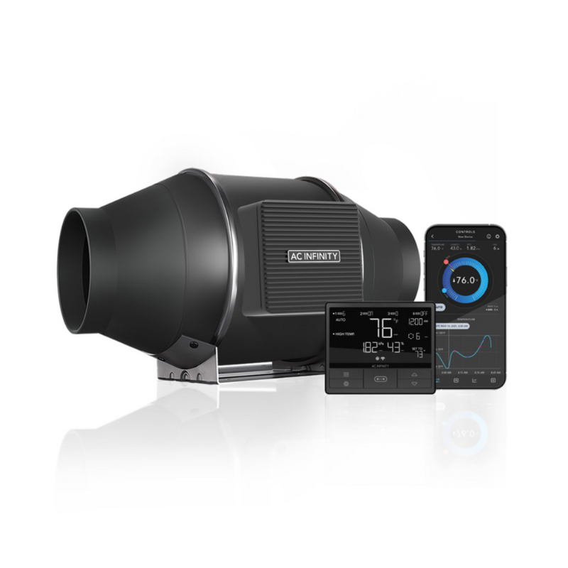 AC Infinity CLOUDLINE T4 4-inch inline fan with digital controller, for smart grow tent ventilation.