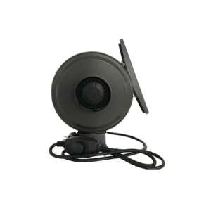 Image of the Hort2O 6-inch inline fan, showing its durable construction and duct connection.